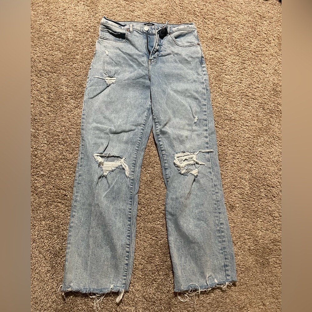 Express Light Blue High Rise Distressed Jeans - Picture 2 of 4